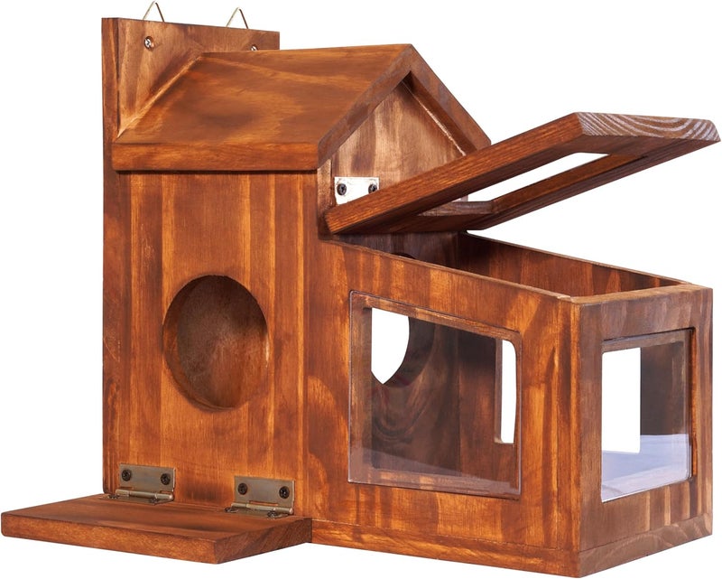 MIXUMON Wood Squirrel Feeder, Squirrel Feeders for Outside Winter, Wooden Chipmunk Feeder for Corn, Peanuts, Durable Box Easy to Fill with Removable Top Panel - Image 4